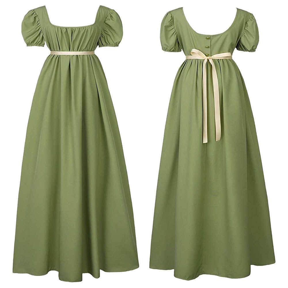 Regency Romance Satin Ball Gown, Vintage Victorian Costume Dress for Women  - Bridgerton Cosplay, Sizes XS-3XL