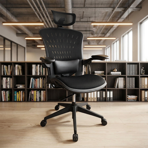 Silla de Oficina Ergonómica de Malla con Reposabrazos y Reposacabezas Ajustables, Base Giratoria, Diseño Contemporáneo, Respaldo Abierto, Estructura de Plástico - Product Image 1