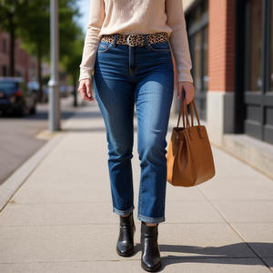 Ceinture à motif léopard 4 cm avec boucle en D, ceinture de taille tendance pour femmes - Product Image 2