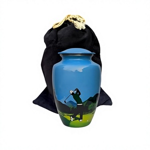 Urna de cremación para adultos con sombra de tiro de hombre de golf grande de aluminio azul para cenizas humanas con bolsa de transporte de terciopelo gratis - Product Image 1
