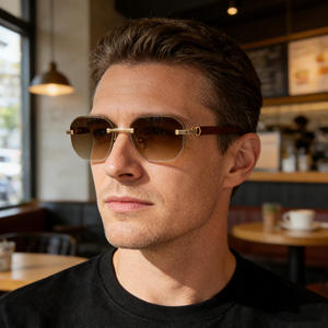 Gafas de sol sin montura para hombre, con patillas de imitación madera, protección UV400, montura metálica, gafas de sol Clase 2 ZX 3050 - Product Image 4