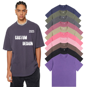 Custom Design 260gsm 100% Cotton Knitted Oversized Heavyweight Acid Wash <b>Men's</b> <b>T</b>-<b>Shirts</b> 2025 Summer Popular DTG Screen Print - Product Image 1