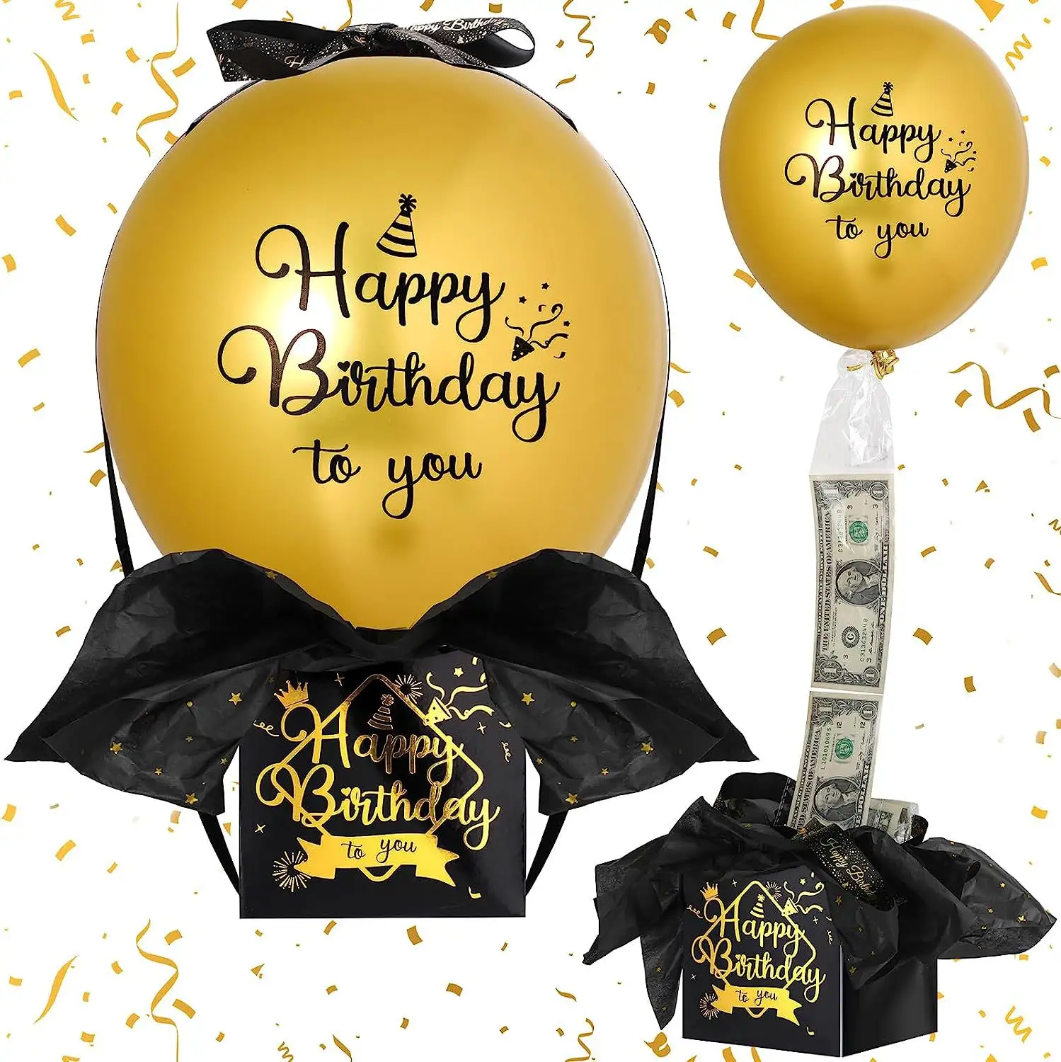 DAMAI Set balon kejutan Selamat Ulang Tahun balon uang tarik lucu kotak untuk pesta uang tunai permainan perayaan