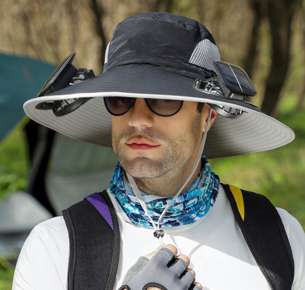 Promotional High Quality Knitted Bucket Hats Blank Plain Fitted Solar Caps Wholesale Manufactures Solar Sun Cap with Cooling Fan