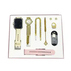 Factory Wholesale A58 Plus Smart Watch Suits Delicate Luxury Gold Bracelet With Diamond Sport Smartwatch 6 In 1 Set Gift Box