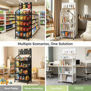 Estante Metálico Móvil para Exhibición de Snacks en Supermercados, con Canastas de Alambre y Ganchos para Promoción de Dulces y Patatas Fritas - Product Image 4