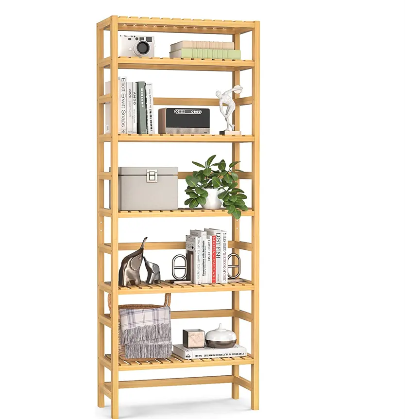 Etagère en bambou réglable en bambou, 6 niveaux, bibliothèque support de rangement, organisateur, unité de rangement sur pied libre