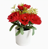 Bonsaï de pivoine artificielle en pot, arrangement floral réaliste en plastique et soie pour la décoration de table à manger