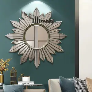 2024 New American creative luxury wall decoration Mosaic mirror living room porch wall hanging non-iron sun-shaped mirror