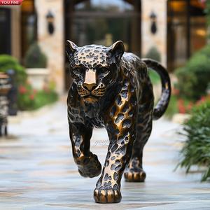 Statua di <span class=keywords><strong>pantera</strong></span> <span class=keywords><strong>nera</strong></span> antica in metallo bronzo a grandezza naturale - Product Image 3