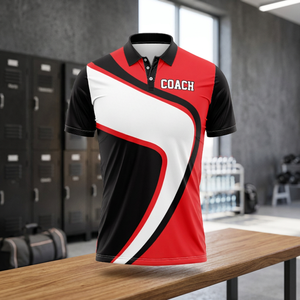 Jersey de Entrenador de Fútbol Americano Rojo y Negro con Impresión por Transferencia de Calor Personalizada, 100% Poliéster, Antibacteriano, Transpirable y que Absorbe la Humedad - Product Image 3