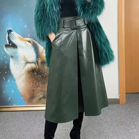 1363 nouvelle mode ceinture flocon de neige en peau de mouton grande balançoire Midi jupe taille haute en cuir véritable parapluie jupe