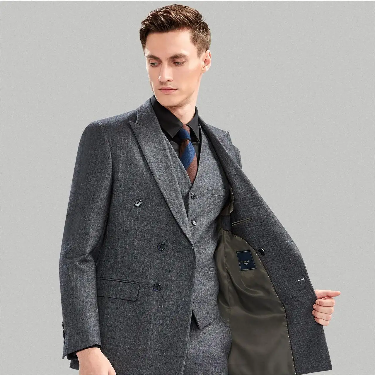 Cotton And Linen Fabric Classic Male Suits High Fashion Men Double Breasted Suits