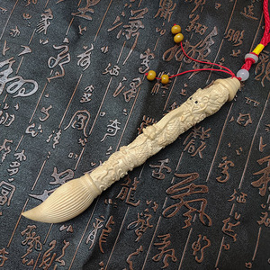 Pinceau de calligraphie en bois de pêche sculpté Dragon et Phénix, style chinois, cadeau décoratif - Product Image 2