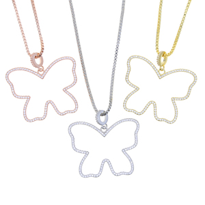 Khuyến mãi Micro Pave rõ ràng Cubic Zirconia CZ lớn rỗng bướm khung 41 + 10cm Hộp chuỗi Iced out CZ Phụ Nữ Mặt Dây chuyền vòng cổ - Product Image 3