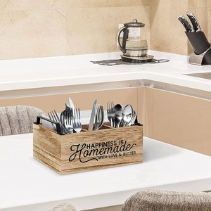 Boîte de rangement pour couverts de cuisine, organisateur en bois à plusieurs compartiments avec couvercle pour ustensiles et cuillères - Product Image 3