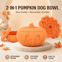 Bol pour chien TOPIN SBP-D032 personnalisé 2-en-1 en silicone, motif citrouille d'Halloween, 700 ml, mangeoire lente avec base à ventouse et tapis à lécher amovible