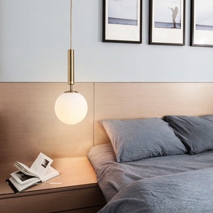 Modern Minimalist Pendant Light Round Milky White Glass <b>E26</b> LED Single Head Bedroom Living Room Desk Lamp - Product Image 3