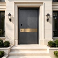 Puerta Principal de Aluminio con Textura en Relieve Personalizada, Decoración con Franjas Metálicas Doradas, Cerradura Digital Inteligente, Puerta de Seguridad para Villa