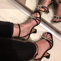 Sandales Romaines Florales à Talons Hauts et Fins, Nœud Strass Talon Haut pour Femme 2025
