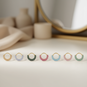 E4370 Anello per Naso a Forma di Fiore Viola Placcato Oro con Zirconia Cubica Incastonata, Gioiello Unisex Trendy per Uso Quotidiano - Product Image 2