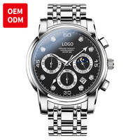 Montre lumineuse étanche en acier inoxydable OEM ODM Phase de lune diamant chronographe montre lumineuse chronographe montre à quartz