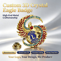 Custom Enamel Lapel Pins 3D Eagle Rhinestone Inlay Precision Cast Metal Badge OEM Custom Logo for Club Souvenir Corporate Awards