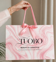 Sacs en papier rose mat avec logo personnalisé, emballage cosmétique, sacs de shopping en carton blanc