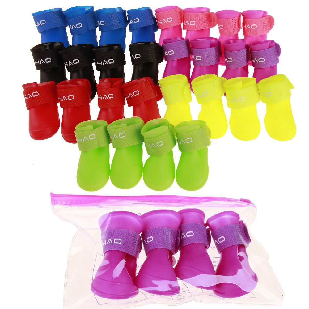 Hot Sale Candy Colors Pet Shoes Adjustable Straps Non-skid Waterproof Dog Cat Rain Shoes Pet Apparels Wholesale