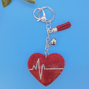 Nhịp tim tình yêu kim cương tua Keychains Sparkly Rhinestones Bling <span class=keywords><strong>Keychain</strong></span> Rhinestone hình trái tim móc chìa khóa với tasse - Product Image 1