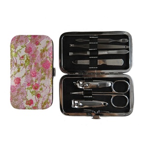 VW-MS-968 Ensemble de soins de <span class=keywords><strong>manucure</strong></span> et pédicure luxueux 7 en 1 pour filles, rose, motif fleur, coupe-ongles, kit de toilettage, cadeau - Product Image 1