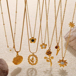 Collar Personalizado de Acero Inoxidable Elegante Floral Rosa Margarita Tulipán 18K Chapado en Oro Antialérgico Collar Botánico Impermeable - Product Image 2