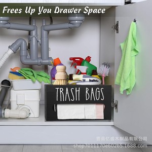 Caja de almacenamiento de bolsas de basura de madera para colgar, organizador de bolsas de plástico para el hogar, dispensador de pañuelos extraíble para escritorio - Product Image 4