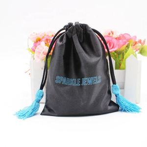 Bolsa de Regalo de Joyería de Satén con Cordón y Borla, Personalizada con Impresión, para Extensiones de Cabello y Empaque Textil - Product Image 5