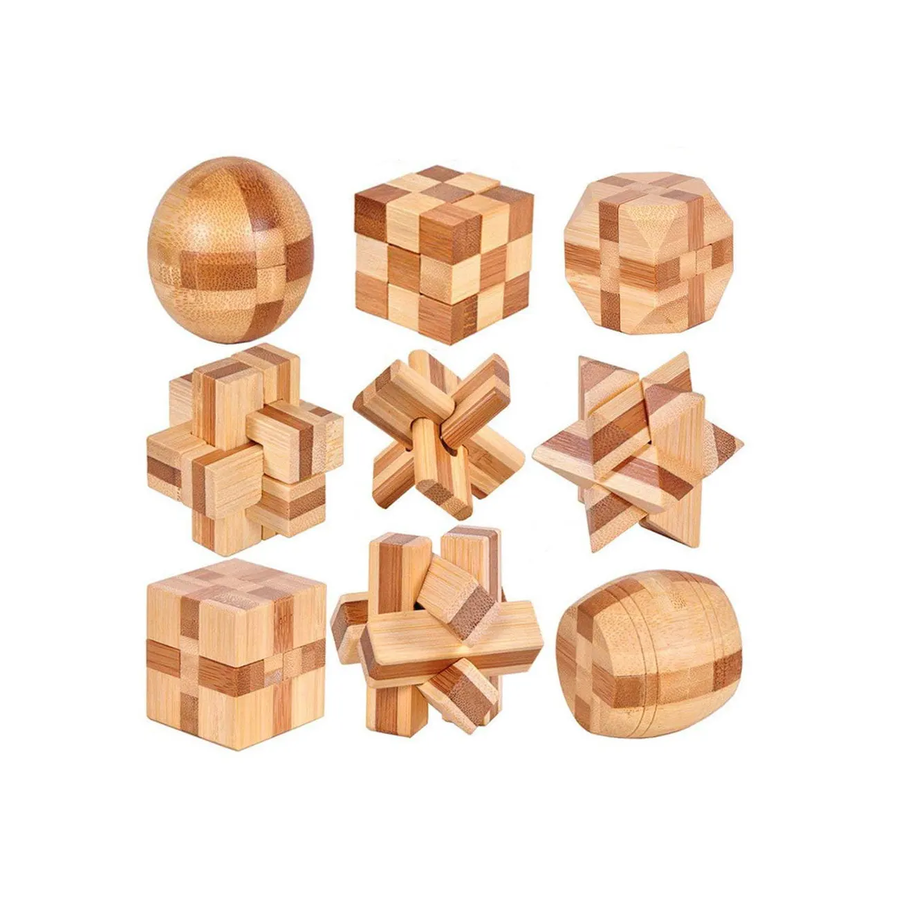 Lno — lot de 9 blocs en bois, puzzle 3D pour enfants et adolescents, blocs pour le cerveau