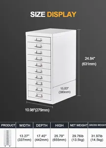 Classificatore Mobile in acciaio per ufficio di alta qualità con 10 cassetti e ruote