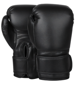 Black Faux Leather Boxing Gloves Breathable Training Gloves Adjustable Wrist <b>Strap</b> for Muay Thai Sparring Gym - Product Image 2