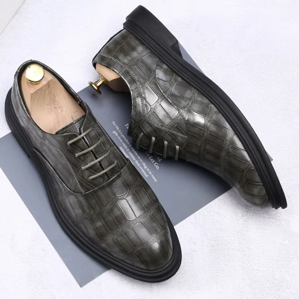 Zapatos de cuero de alta calidad para hombre, calzado de negocios Formal y elegante, con cordones, novedad