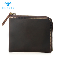 Dompet Kulit Pria Gaya Vintage Kustom dengan Kantong Koin Ber-resleting, Anti RFID, dan Portabel