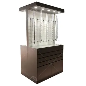 Wood Wall Optical Shop Interior Design Custom Eyewear Sunglasses Wall Display Showcase Metal Optical Shop Display Rack With Lock