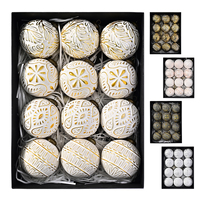 Ensemble de 12 boules de Noël vintage en or gaufré, luxueuses, incassables, réutilisables, décorations suspendues pour l'arbre, pour la maison, intérieur