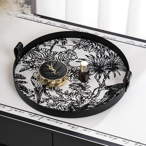 Plateau rond en métal avec poignée, ornements de bougies d'aromathérapie, plateau de présentation, rangement pour bijoux, cosmétiques, sensation haut de gamme - Product Image 2