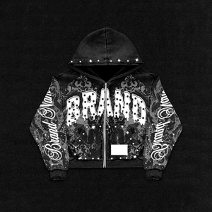 Sweat à capuche zippé pour <span class=keywords><strong>homme</strong></span>, 100% Coton, Coupe Oversize, Grammage Lourd, Effet Vieilli, Strass, Délavé à l'acide, Style Streetwear, Hiver, Vente <span class=keywords><strong>Black</strong></span> <span class=keywords><strong>Friday</strong></span>, Personnalisable - Product Image 1