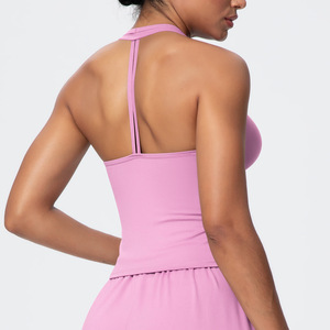 Nuevo Estilo, Chaleco Deportivo Ajustado de Secado Rápido para Mujer, Color Sólido, Tela Cepillada, Cuello en V, Ropa Interior Deportiva, <span class=keywords><strong>Tirantes</strong></span> para Correr, Fitness y Yoga - Product Image 3