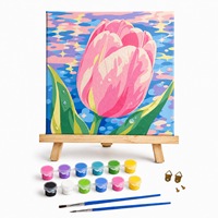 Ensemble de peinture pour enfants avec motifs floraux imprimés, peinture par numéros, 20x20cm, boîte cadeau colorée, cadeau de Noël, toile, peintures acryliques