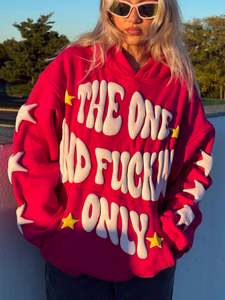 Fábrica a granel al por mayor sudaderas con capucha rosa sin cuerdas de bolsillo Sudadera con capucha recortada hombres personalizado Puff impresión sudaderas con capucha manga impresión - Product Image 5