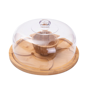 حامل كيك خشبي دائري من خشب الأكاسيا مقاس 12 بوصة مع غطاء أكريليك قبة، طبق تقديم وعرض للحلويات والفواكه، 2 في 1 - Product Image 6