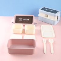 Boîte à lunch portable A02 de 1000 ml en PP, 3 compartiments, double couche, empilable, tendance, avec couvercle en plastique chauffable, sans BPA, pour la préparation quotidienne des repas