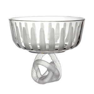 Cuenco de vidrio moderno de lujo hecho a mano con patrón grabado vertical y tallo retorcido, centro de mesa decorativo artístico para el hogar o bodas - Product Image 1