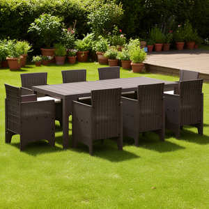 Ensemble de salle à manger de jardin en polypropylène marron 8 places, résistant aux intempéries, mobilier d'extérieur au design contemporain - Product Image 2